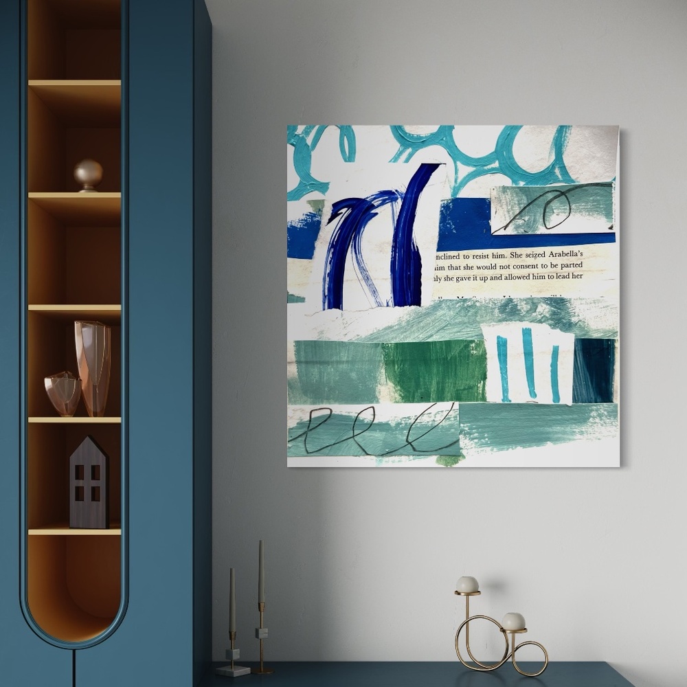🌊 Coastal Abstract Collage – 6x6 Original in Acrylic Frame